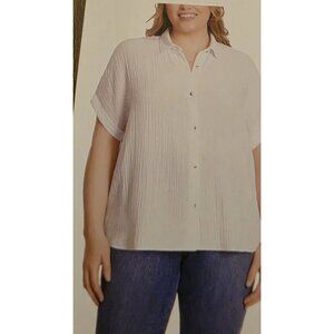 Jessica Simpson Womens Short Cap Sleeve Gauze Tops (White, X-Large)